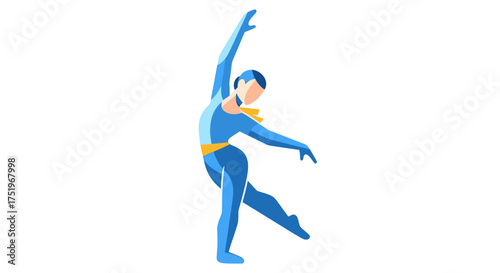Ballet dancer in blue leotard performing a graceful dance pose.
