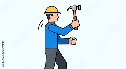 Construction worker holding hammer ready to work on a project.