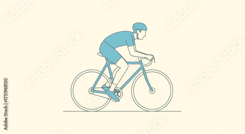 Cyclist in blue gear riding a bicycle on a light background.