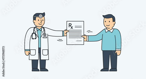 Doctor handing a prescription to a patient medical concept illustration.