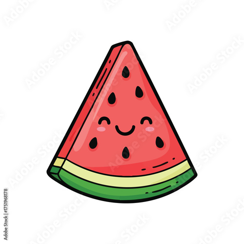(Happy Watermelon Slice Cartoon. This cheerful fruit illustration embodies delight and refreshment. A sweet wedge of melon, beautifully drawn, brings a summery vibe and healthy joy.)