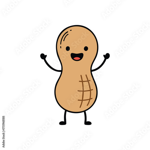 (Happy Peanut Cartoon Character. A cheerful legume mascot with an animated expression, perfect for playful designs. This friendly snack symbolizes delight and lightheartedness.)