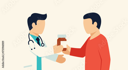 Doctor giving medicine to patient healthcare concept medical illustration.