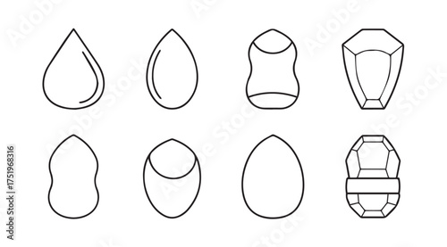 Collection of assorted makeup sponges and beauty blenders in outline style vector