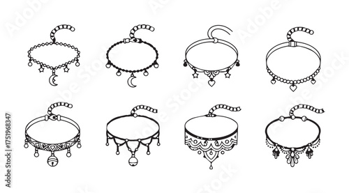 Collection of ornate vintage decorative frames with hanging charms for design elements vector