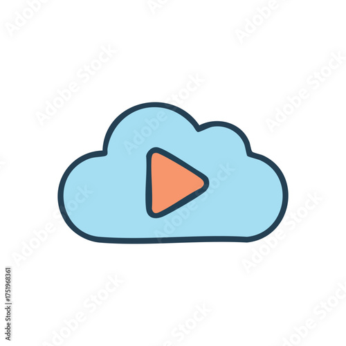 (Cloud Video Streaming Play Button. A graphic representing internet media content playback. This emblem symbolizes seamless digital accessibility and convenient multimedia delivery from web servers.)