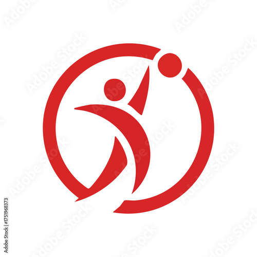 (Dynamic Athlete Serving Ball Icon. This energetic emblem portrays a participant in action, reaching for a sphere. It embodies triumph, wellness, and a collective spirit of athleticism.)