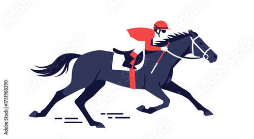 Horse racing illustration with jockey and horse in motion sport competition.