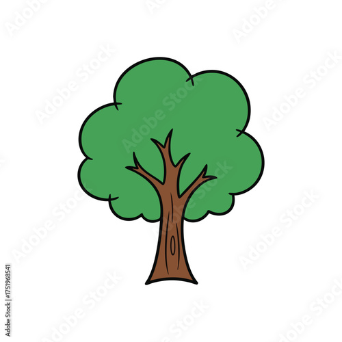(Whimsical Green Tree Illustration. A charming, hand-drawn arboreal graphic. This vibrant depiction of verdure symbolizes life, ecology, and natural growth.)
