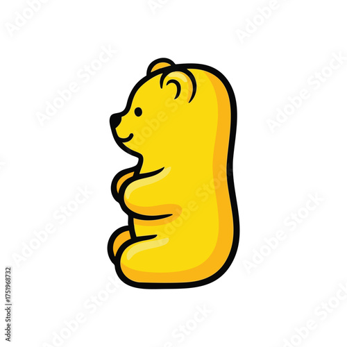 (Sweet Yellow Gummy Bear. A delightful golden confectionery in the shape of a happy ursine, radiating childhood joy and innocent delight. This cheerful treat brings warmth.)