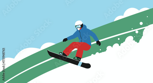 Snowboarder in action on a snowy slope enjoying winter sports and outdoor activities.