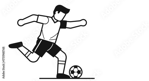 Soccer player kicking the ball with his foot in action.