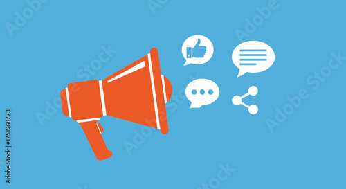 Social media marketing concept with megaphone and social icons.