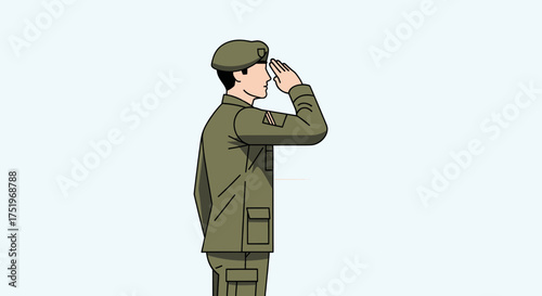 Soldier in Uniform Saluting with Respect and Honor.