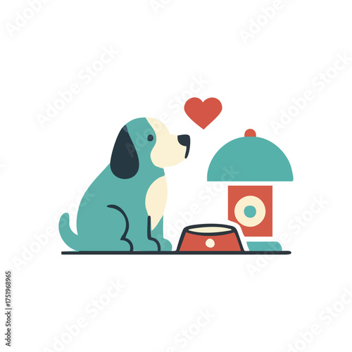 (Cute Canine and Urban Pet Love. Adorable animal art with a heart, symbolizing animal devotion and metropolitan companion well-being. Features a feeding dish.)