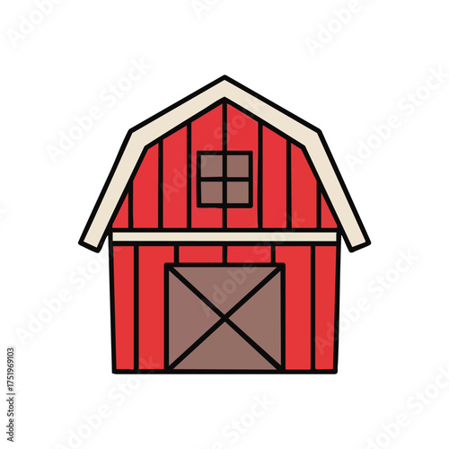 (Red Barn Farm Outline Art. Vibrant drawing of a traditional agricultural structure on a white backdrop, symbolizing rustic charm and a peaceful countryside existence. Ideal for nature inspired.)