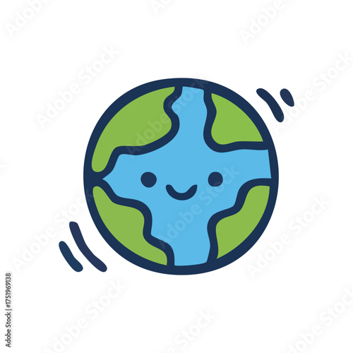 (Cheerful Planet Illustration. This adorable, grinning globe represents environmental awareness, global unity, and a positive outlook for our world.)