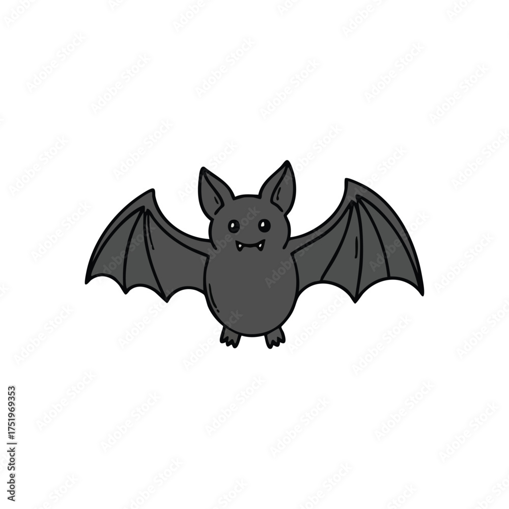 Fototapeta premium (Cute Cartoon Bat Illustration. An endearing winged critter in a simple doodle style. Perfect for spooky season projects, kids content, or forest animal themes. Evokes playful fright.)