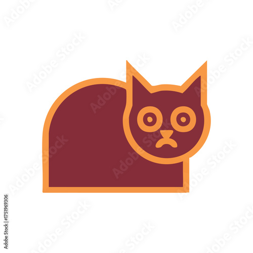 (Unhappy Feline Icon Design. This minimalist graphic features a maroon and orange animal with a distressed facial expression. It conveys feelings of sadness or discontent.)