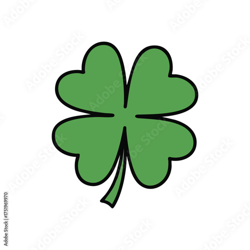 (Green Lucky Four Leaf Clover. This charming verdant four-petal plant embodies serendipity and good fortune. Ideal for St. Patrick's Day, nature themes, or concepts of prosperity.)