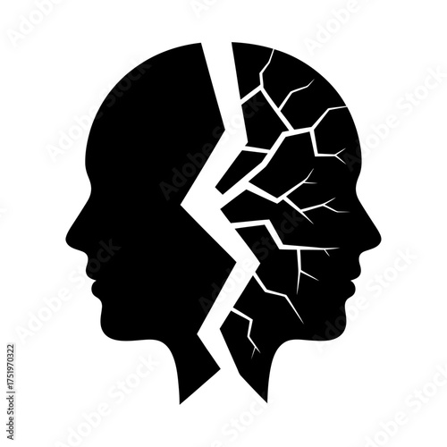 silhouette of cracked and split human head symbolizing mental breakdown depression and psychological stress