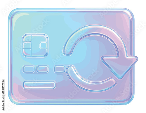 Glowing neon credit card icon with refresh symbol