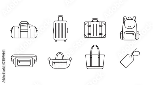 Collection of hand drawn travel bags and luggage icons for your next adventure vector