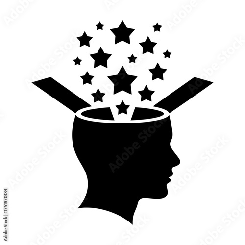 silhouette of human head opening with stars coming out symbolizing imagination creativity and inspiration