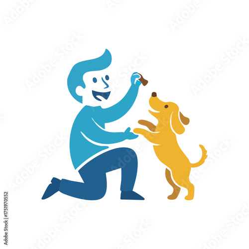 (Joyful Pet Owner with Canine. This illustration depicts a cheerful human figure offering a delicious snack to an eager furry friend, symbolizing bonding and positive reinforcement.)