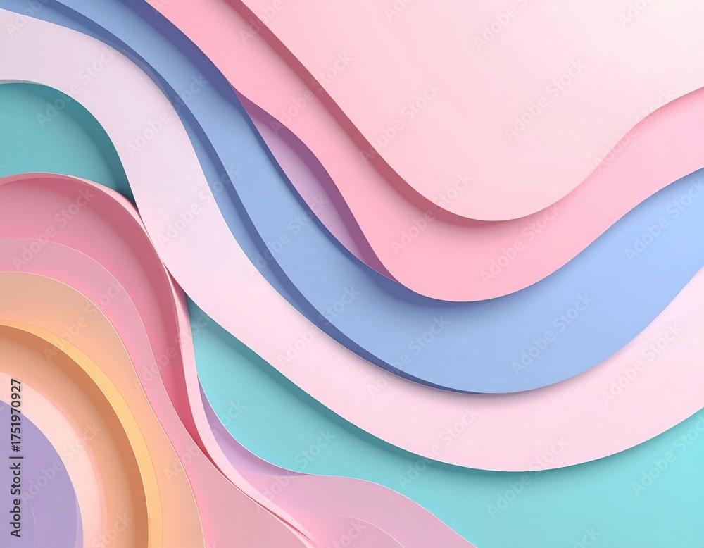 Fototapeta premium Abstract Pastel Waves Paper Cutout Background.