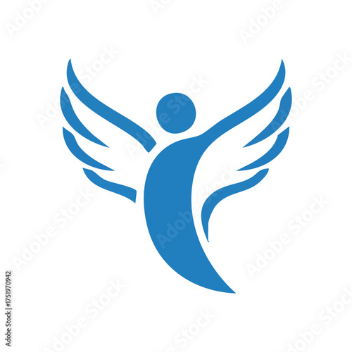 (Empowered Human Ascent Icon. This striking blue graphic portrays an individual with wide, uplifted arms, conveying liberty, triumph, and holistic well-being. Symbolizes aspiration.)