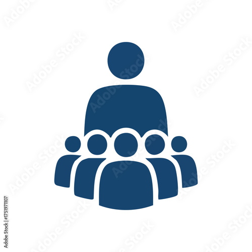 (Leadership Team Group Icon. This graphic depicts a principal figure with multiple individuals. It conveys concepts of guidance, unity, and collective effort within a network.)