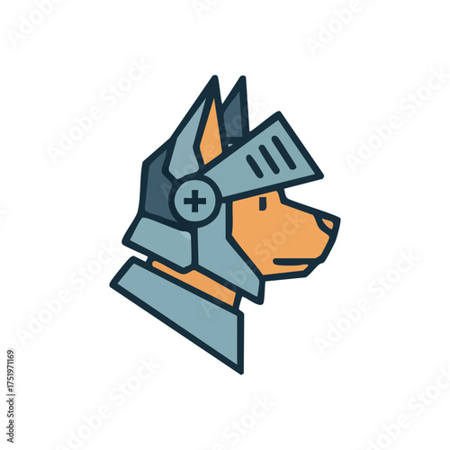 (Heroic Dog with Knight Helmet. An illustration of a brave hound in protective headgear, representing loyalty and defense. This charming graphic evokes feelings of strength and guardianship.)