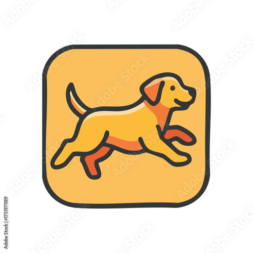 (Bounding Yellow Dog Icon. A cheerful amber pup dashes with exuberance, symbolizing joy, loyalty, and companionship. Perfect for pet-related designs.)