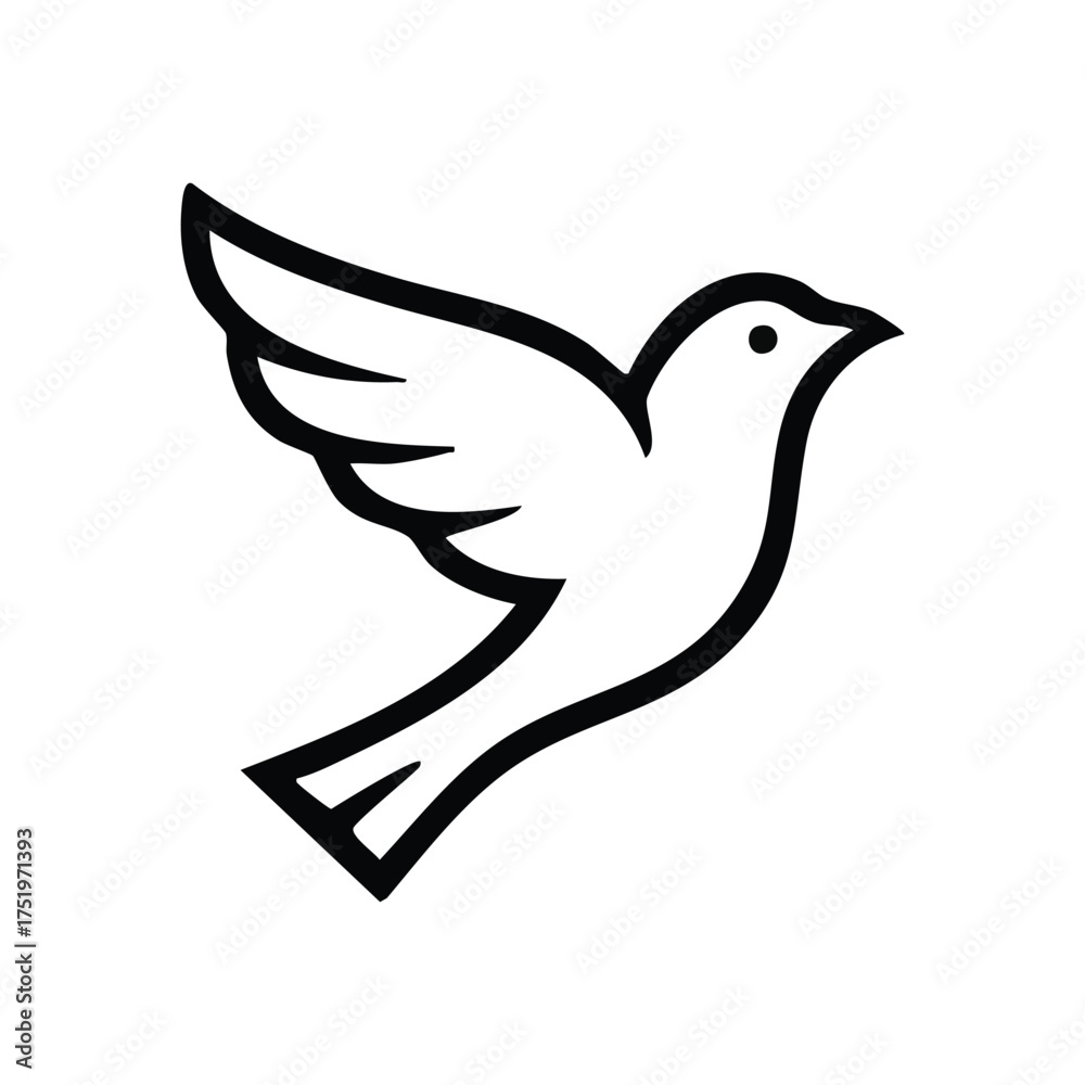 Fototapeta premium (Peace Dove Flying Outline Symbol. Elegant avian depiction, a pristine creature with crisp contours. It conveys serenity, liberty, and profound spiritual comfort.)