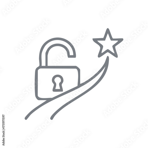 (Unlock Achievement Star. This graphic depicts opening barriers to reach top success. It symbolizes realizing full potential, attaining excellence, and making progress.)