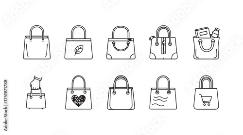 Collection of hand-drawn shopping bags and purses for fashion and retail design elements vector
