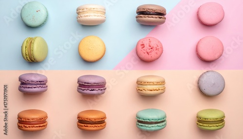 Colorful Macarons on Pastel Background: A Delightful Sweet Treat Collection.