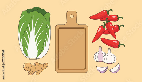 Kimchi Ingredients Still Life Asian Cuisine Preparation Korean Dish Food