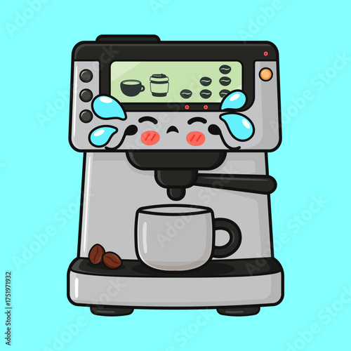 Crying espresso machine needing coffee illustration