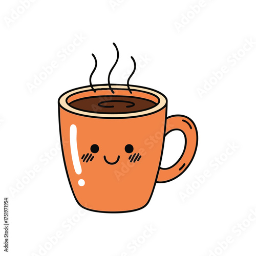 (Smiling Hot Coffee Delight. A sweet animated cup, brimming with a warm drink and emitting steam, evokes feelings of coziness and a pleasant morning.)