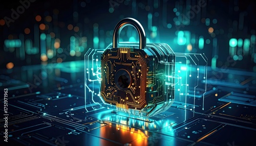 Digital Padlock Security Technology Cyber Network Protection.