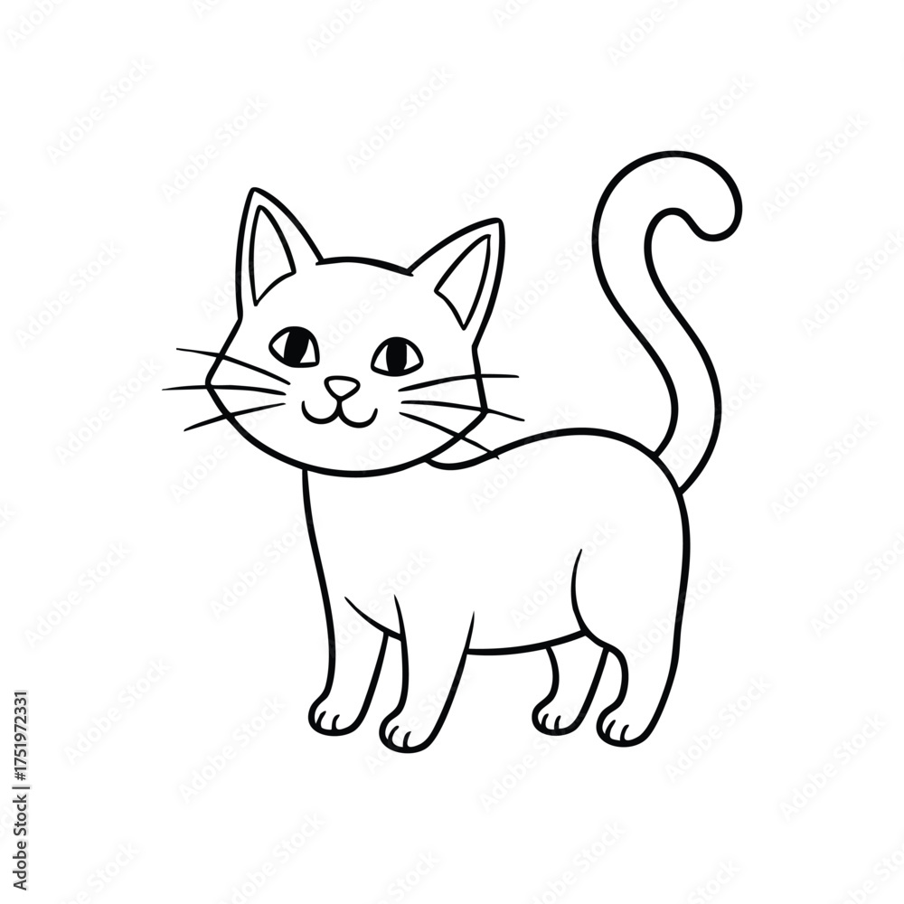 Obraz premium (Cute Cartoon Cat Outline. Charming line drawing of a feline. This adorable kitten illustration symbolizes innocence and joy, perfect for kids creative projects.)