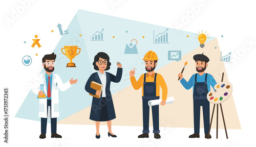 Diverse Professionals Cartoon Illustration for Careers and Jobs