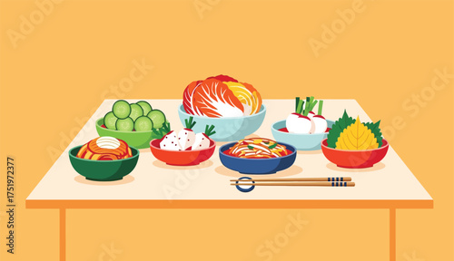 Kimchi Dishes Korean Food Meal Healthy Fermented Vegetables