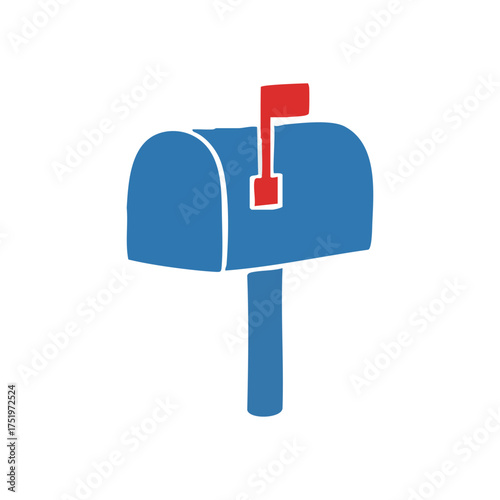 (Classic Mailbox with Raised Flag. This graphic artwork depicts a blue postbox with an elevated signal. It conveys the arrival of important messages and the anticipation of new correspondence.)