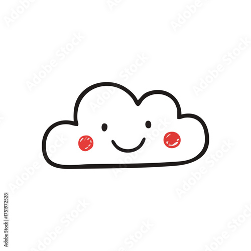 (Cheerful Cloud Doodle Character. A delightful hand-drawn figure with a bright grin and rosy cheeks. This adorable emblem radiates warmth, representing pure happiness and lightheartedness for any.)