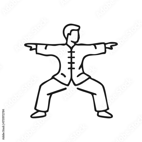 (Tai Chi Stance Practice Icon. An individual in a classic Asian martial art form. This dynamic posture conveys balance, inner calm, and strength, ideal for health, wellness, and mindful living.)
