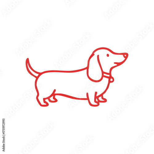 (Red Dachshund Dog Outline Art. A playful crimson hound graphic. This simple linear illustration conveys loyalty, friendship, and the joy of pet companionship.)