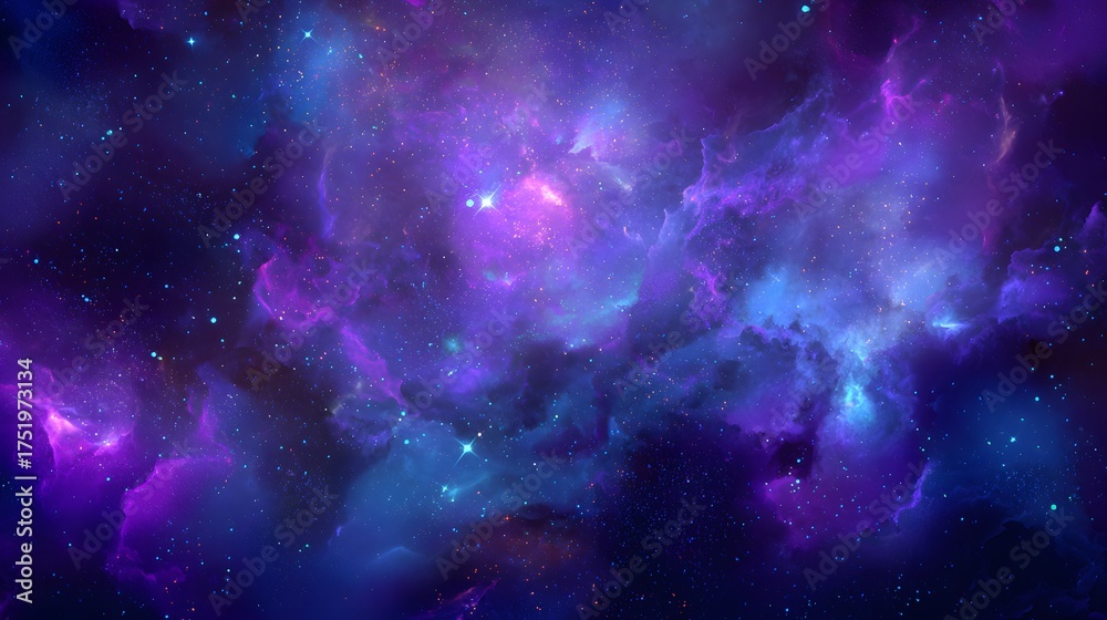Naklejka premium Cosmic nebula artwork vibrant space clouds glow purple blue pink hues inspire awe